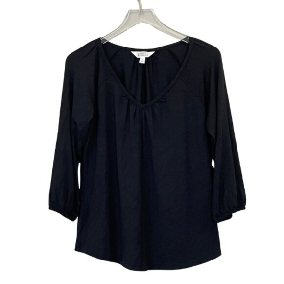 NWOT Market & Spruce Soft Knit Split Neck Top in Black Sz. M - Picture 1 of 3